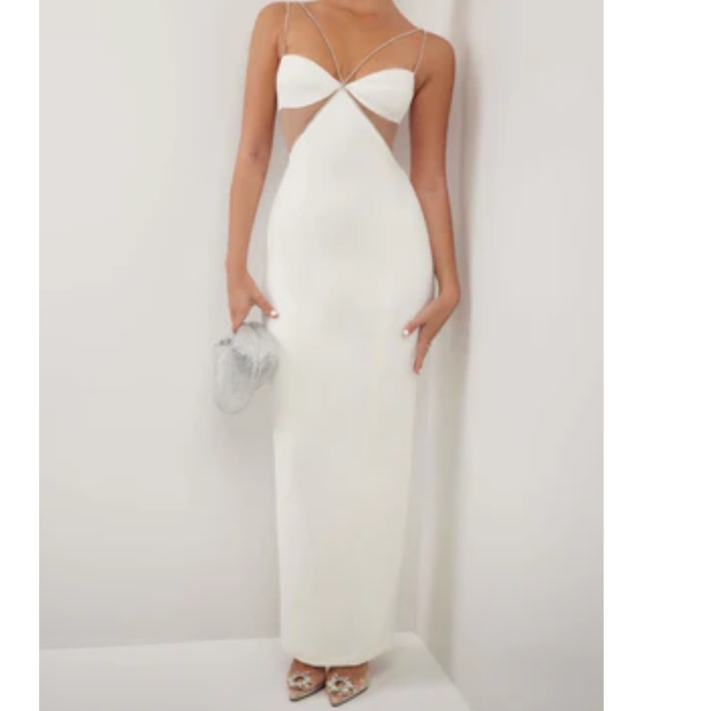 White Diamanté Strap Cutout Maxi Dress